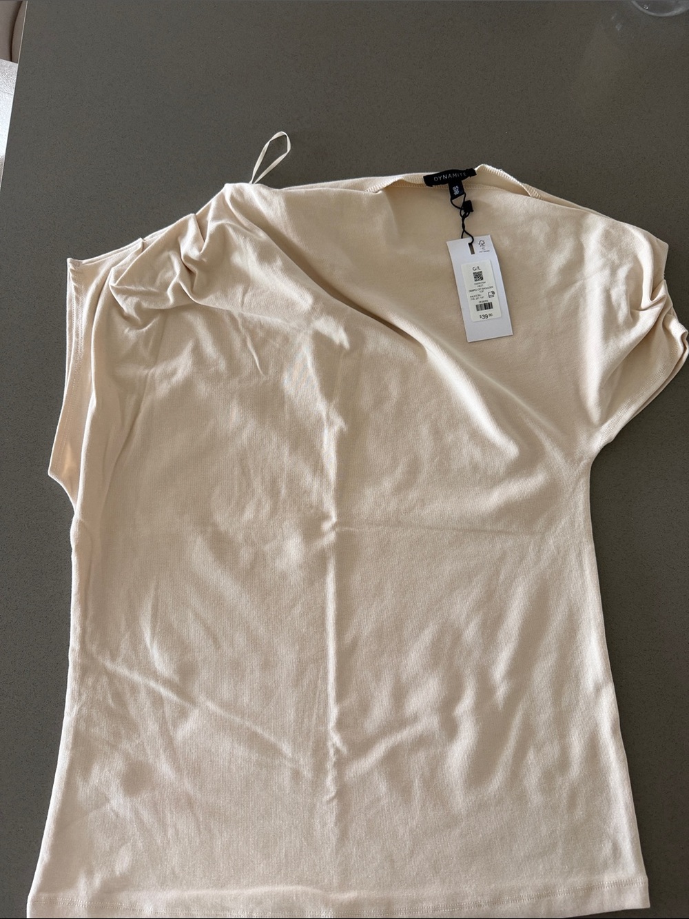 Dynamite Light Cream Short Sleeve Offshoulder Top